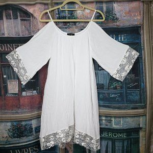 Off white cut shoulder bell sleeve dress